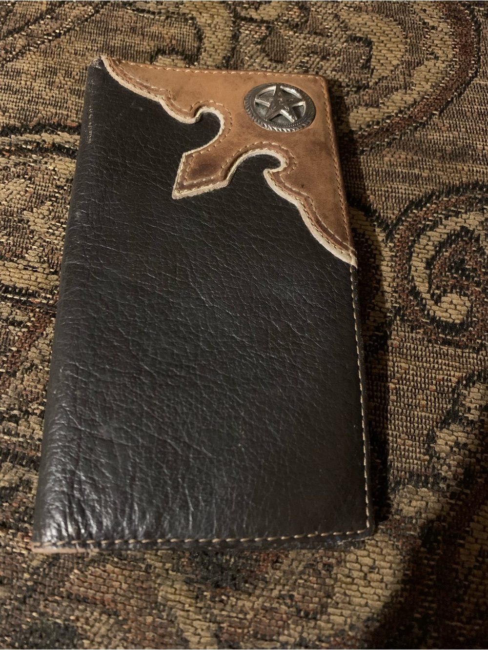 Western Leather Long Rodeo Wallet Lone Star Concho Black Brown